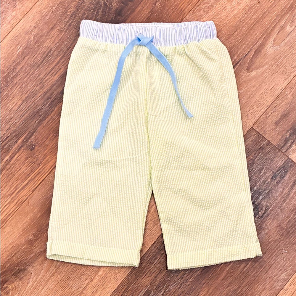 NWOT Mudpie Green Blue Seersucker Drawstring Pants Bottoms 0-6m